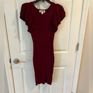 Burgundy BODYCON dress with ruffle sleeves